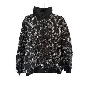 Janeve Star Print Windbreaker Track Jacket Womens Medium ??? Vintage 90s Black